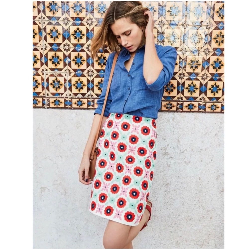 Boden NWT Ivory Embroidered Fun Skirt size 8